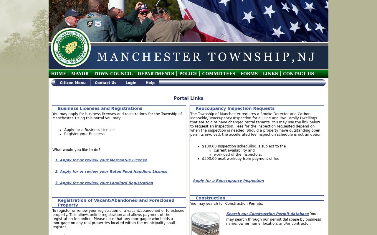Manchester street directory source showing the FastTrackGov permit search