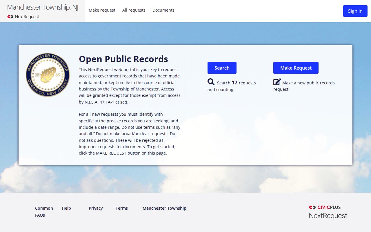 Manchester residents directory NextRequest OPRA portal