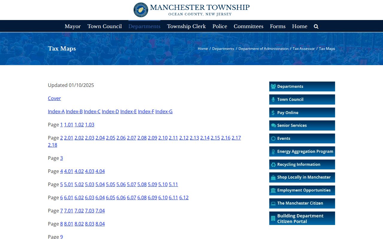 Manchester by-street source showing the township tax-map index
