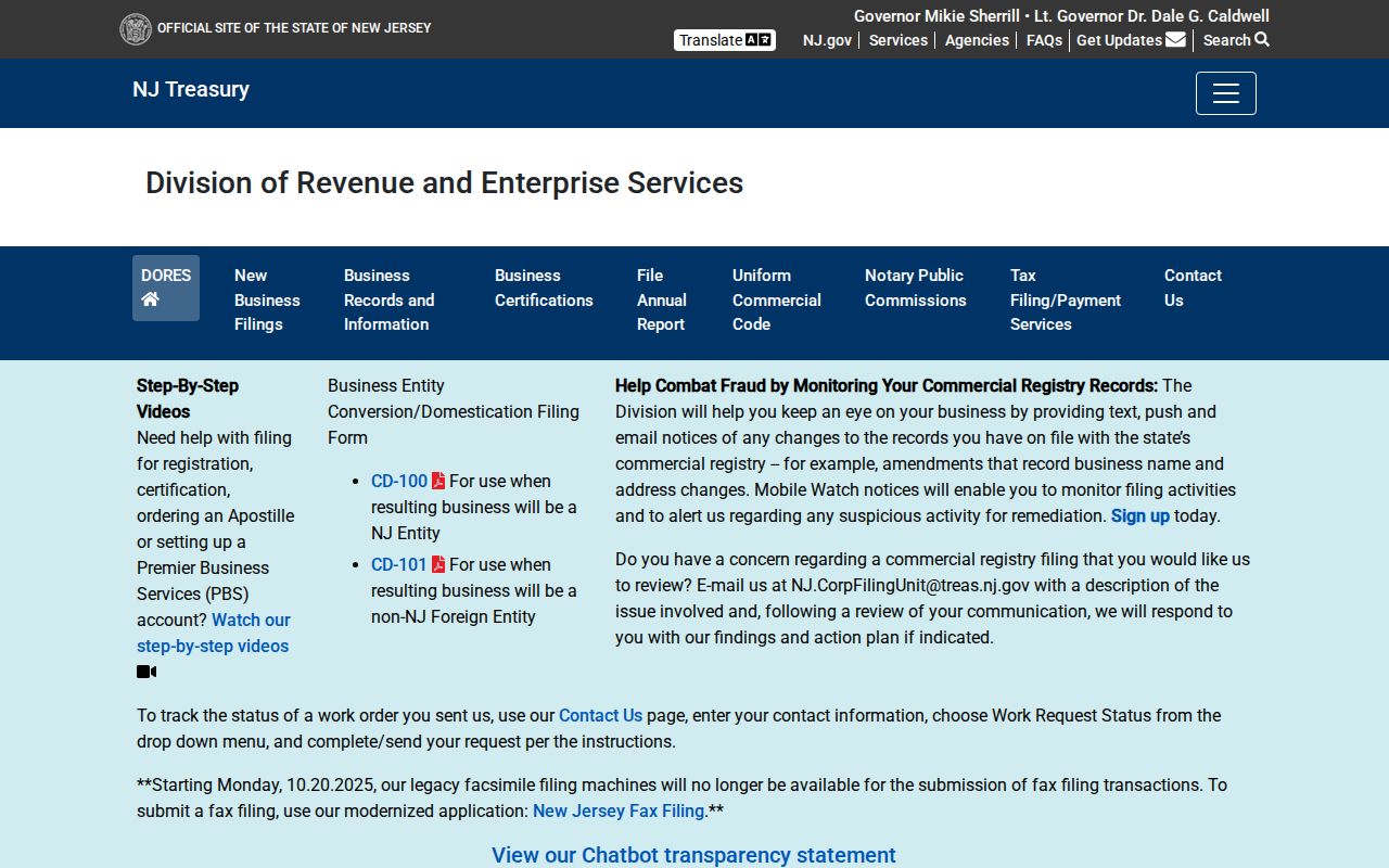 New Jersey business-record services page