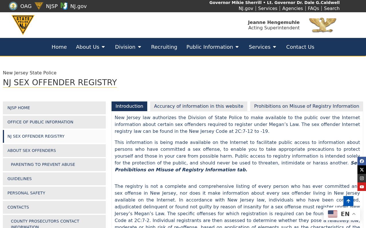 Manchester residents directory New Jersey State Police registry entry point