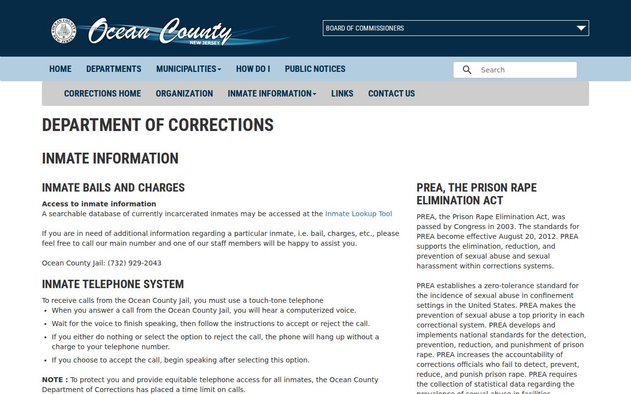 Manchester residents directory Ocean County inmate information page